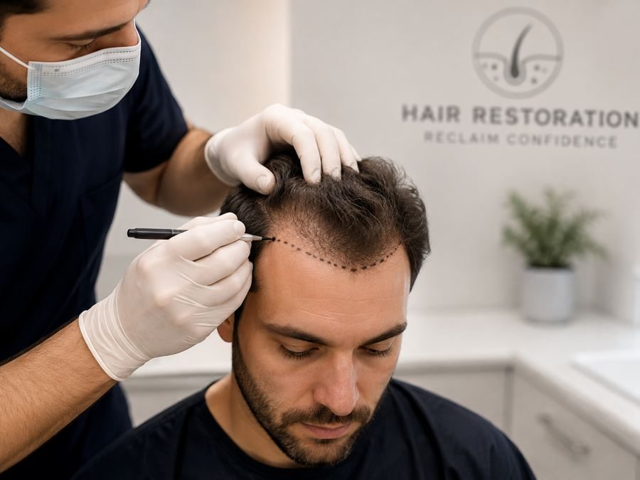 Consulenza per trapianto di capelli, disegno della linea frontale